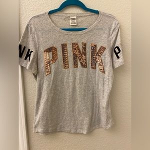 Gold Sequin VS Pink Shirt